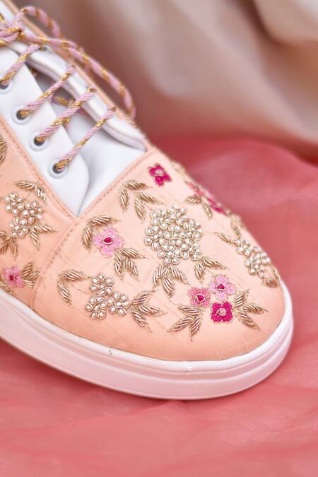 Buy_Around Always_Peach Embroidered Shireen Sneakers_Online_at_Aza_Fashions