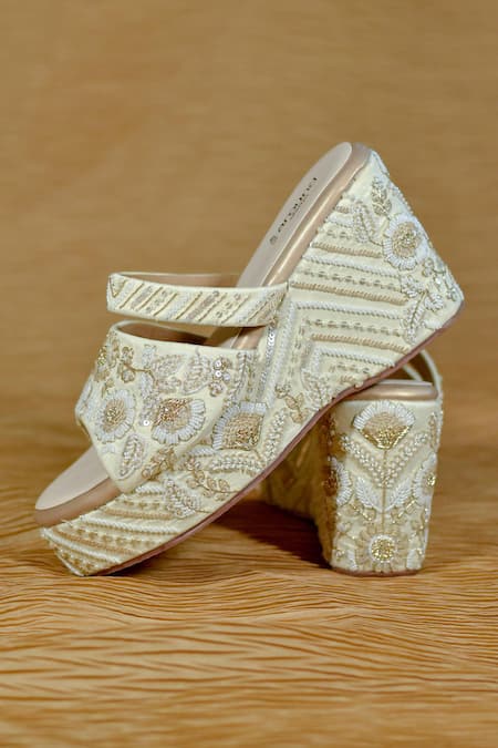 Around Always Embroidered Ivory Urja Wedges 