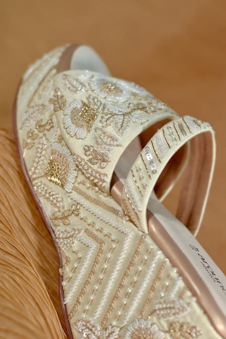 Around Always_Ivory Embroidery, Beads Urja Wedges _Online_at_Aza_Fashions