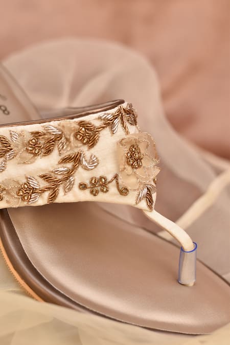 Around Always_Gold Embroidery Urvi Heels _Online_at_Aza_Fashions