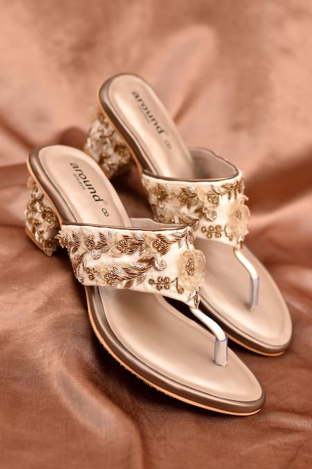 AROUND ALWAYS Gold Embroidery Urvi Heels 