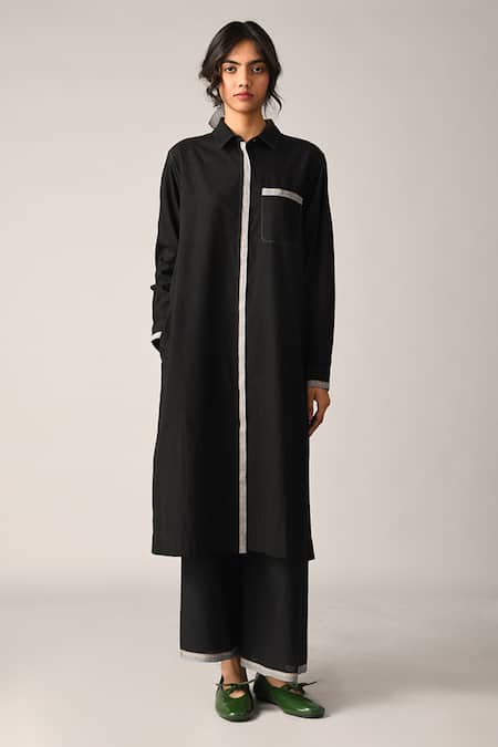 Buy Payal Pratap Black Handloom Cotton Collared Grandiflora Front Open Tunic Online at Aza Fashions Buy_Payal Pratap_Black Handloom Cotton Collared Grandiflora Front Open Tunic _Online_at_Aza_Fashions