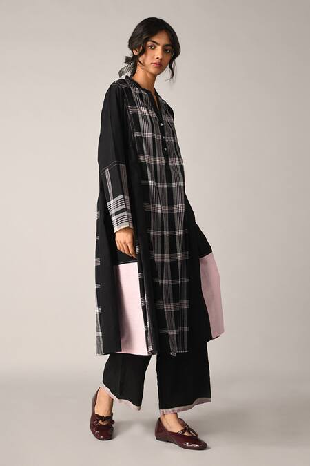 Shop Payal Pratap Black Handloom Cotton Collared Tunic Online at Aza Fashions Shop_Payal Pratap_Black Handloom Cotton Collared Tunic _Online_at_Aza_Fashions