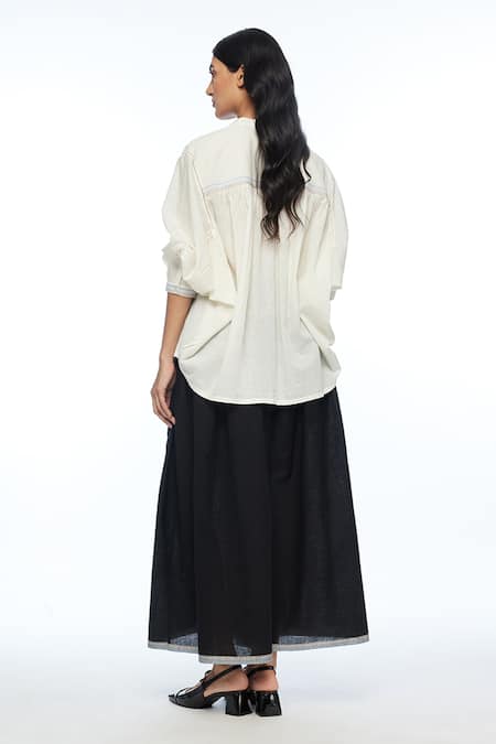 Shop Payal Pratap Ivory Handloom Cotton Embroidery Collared Floribunda Oversized Shirt at Aza Fashions Shop_Payal Pratap_Ivory Handloom Cotton Embroidery Collared Floribunda Oversized Shirt _at_Aza_Fashions