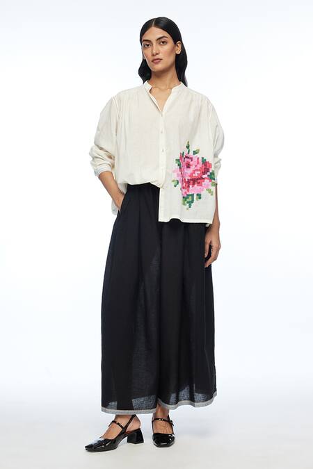 Buy Payal Pratap Ivory Handloom Cotton Embroidery Collared Floribunda Oversized Shirt Online at Aza Fashions Buy_Payal Pratap_Ivory Handloom Cotton Embroidery Collared Floribunda Oversized Shirt _Online_at_Aza_Fashions