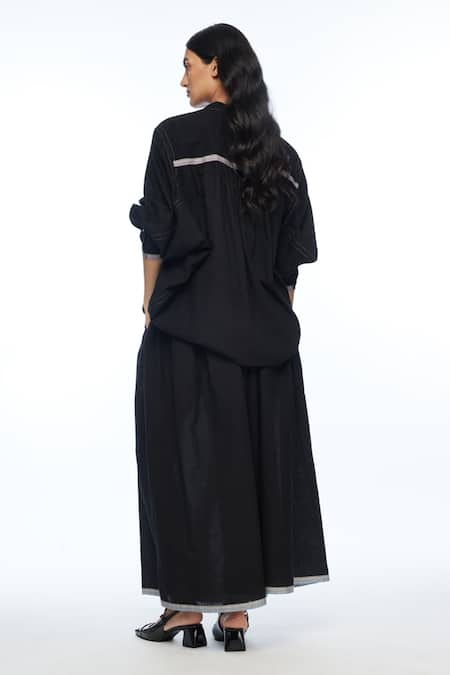 Shop Payal Pratap Black Handloom Cotton Embroidery Collared Floribunda Oversized Shirt at Aza Fashions Shop_Payal Pratap_Black Handloom Cotton Embroidery Collared Floribunda Oversized Shirt _at_Aza_Fashions