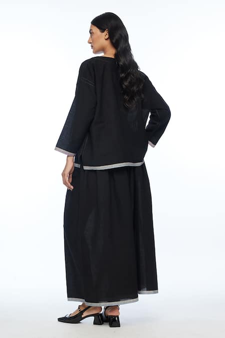 Shop Payal Pratap Black Handloom Cotton Belsamica Wide Leg Pant at Aza Fashions Shop_Payal Pratap_Black Handloom Cotton Belsamica Wide Leg Pant _at_Aza_Fashions