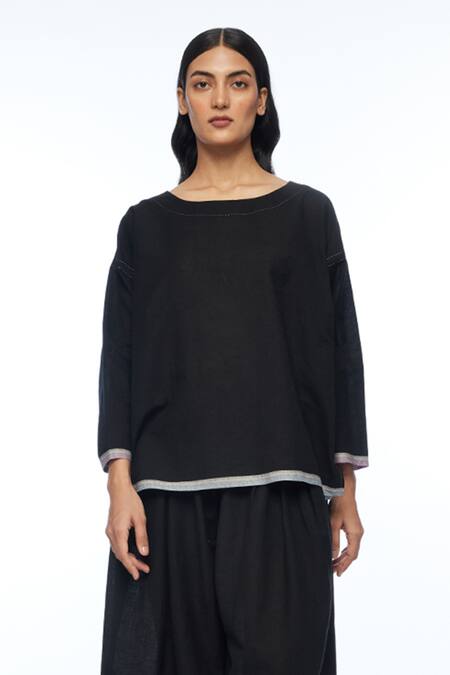 Payal Pratap Black Handloom Cotton Belsamica Wide Leg Pant Online at Aza Fashions Payal Pratap_Black Handloom Cotton Belsamica Wide Leg Pant _Online_at_Aza_Fashions