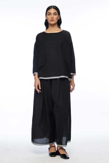 Buy Payal Pratap Black Handloom Cotton Belsamica Wide Leg Pant Online at Aza Fashions Buy_Payal Pratap_Black Handloom Cotton Belsamica Wide Leg Pant _Online_at_Aza_Fashions