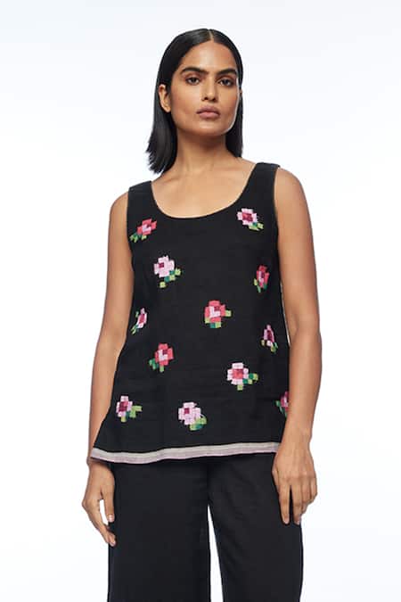 Buy Payal Pratap Black Handloom Cotton Bishopli Elasticated Pant Online at Aza Fashions Buy_Payal Pratap_Black Handloom Cotton Bishopli Elasticated Pant _Online_at_Aza_Fashions