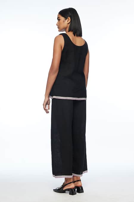 Shop Payal Pratap Black Handloom Cotton Bishopli Elasticated Pant at Aza Fashions Shop_Payal Pratap_Black Handloom Cotton Bishopli Elasticated Pant _at_Aza_Fashions