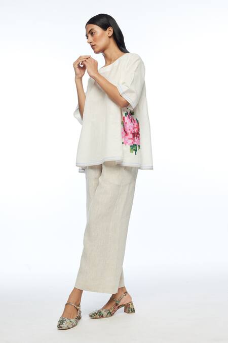 Payal Pratap Ivory Handloom Cotton Embroidery Round Neck Carolinae Top Online at Aza Fashions Payal Pratap_Ivory Handloom Cotton Embroidery Round Neck Carolinae Top _Online_at_Aza_Fashions