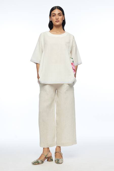 Shop Payal Pratap Ivory Handloom Cotton Embroidery Round Neck Carolinae Top Online at Aza Fashions Shop_Payal Pratap_Ivory Handloom Cotton Embroidery Round Neck Carolinae Top _Online_at_Aza_Fashions