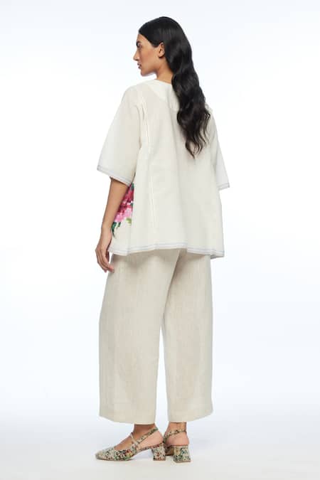 Shop Payal Pratap Ivory Handloom Cotton Embroidery Round Neck Carolinae Top at Aza Fashions Shop_Payal Pratap_Ivory Handloom Cotton Embroidery Round Neck Carolinae Top _at_Aza_Fashions