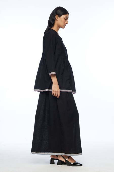 Payal Pratap Black Handloom Cotton Embroidery Round Neck Damascena Pleated Top Online at Aza Fashions Payal Pratap_Black Handloom Cotton Embroidery Round Neck Damascena Pleated Top _Online_at_Aza_Fashions