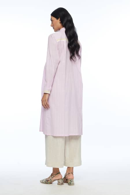 Shop Payal Pratap Pink Handloom Cotton Embroidery Collared Gallica Tunic at Aza Fashions Shop_Payal Pratap_Pink Handloom Cotton Embroidery Collared Gallica Tunic _at_Aza_Fashions