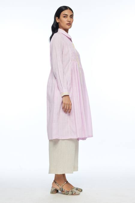 Payal Pratap Pink Handloom Cotton Embroidery Collared Gallica Tunic Online at Aza Fashions Payal Pratap_Pink Handloom Cotton Embroidery Collared Gallica Tunic _Online_at_Aza_Fashions