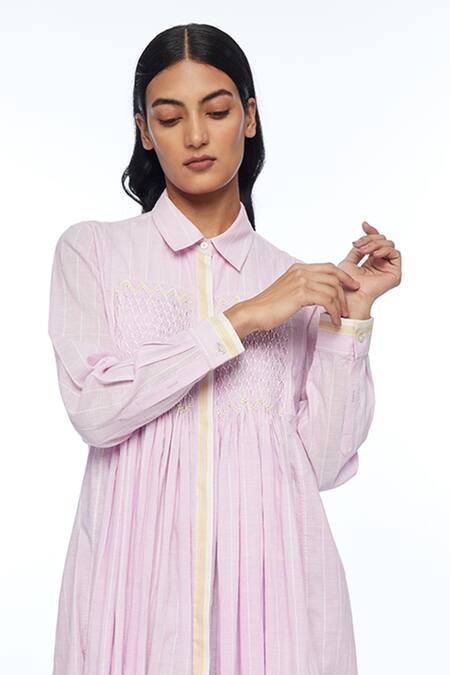Buy Payal Pratap Pink Handloom Cotton Embroidery Collared Gallica Tunic Online at Aza Fashions Buy_Payal Pratap_Pink Handloom Cotton Embroidery Collared Gallica Tunic _Online_at_Aza_Fashions