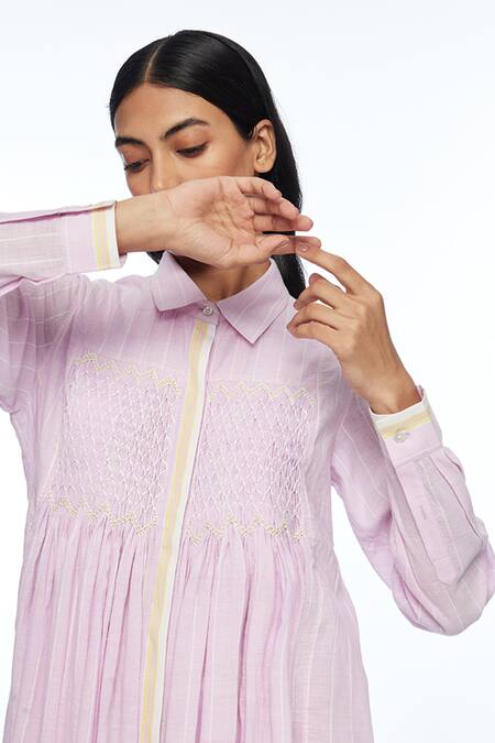Shop Payal Pratap Pink Handloom Cotton Embroidery Collared Gallica Tunic Online at Aza Fashions Shop_Payal Pratap_Pink Handloom Cotton Embroidery Collared Gallica Tunic _Online_at_Aza_Fashions