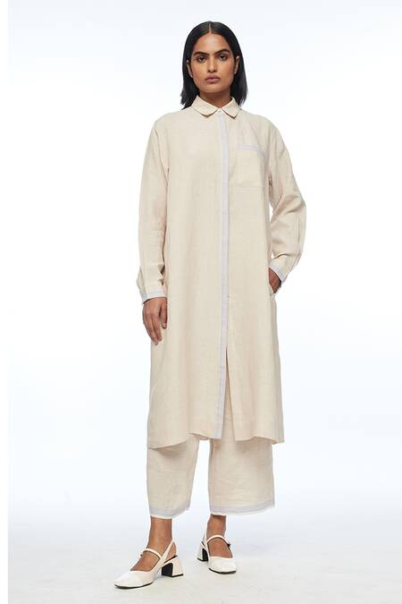 Buy Payal Pratap Beige Linen Collared Polyantha Front Open Tunic Online at Aza Fashions Buy_Payal Pratap_Beige Linen Collared Polyantha Front Open Tunic _Online_at_Aza_Fashions
