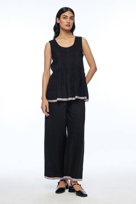 Buy Payal Pratap Black Handloom Cotton Round Neck Davurica Pintuck Camisole Top Online at Aza Fashions Buy_Payal Pratap_Black Handloom Cotton Round Neck Davurica Pintuck Camisole Top _Online_at_Aza_Fashions