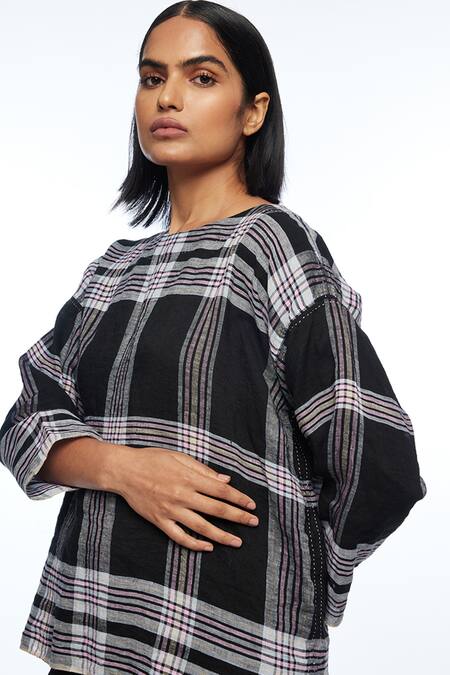 Shop Payal Pratap Black Linen Boat Neck Caesia Boxy Top Online at Aza Fashions Shop_Payal Pratap_Black Linen Boat Neck Caesia Boxy Top _Online_at_Aza_Fashions