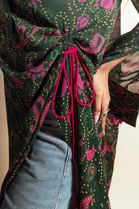 Shop_Style Junkiie_Green Georgette Collared Paisley Print Shirt Dress _Online_at_Aza_Fashions