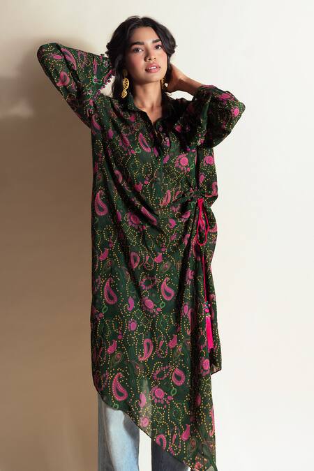 Buy_Style Junkiie_Green Georgette Collared Paisley Print Shirt Dress 