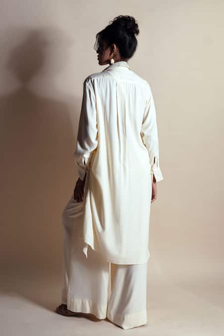 Style Junkiie Cream Rayon Twill Long Shirt Dress 