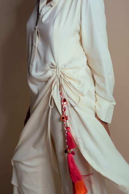Buy Style Junkiie Cream Rayon, Twill Tassels Collared Long Shirt Dress Online at Aza Fashions Buy_Style Junkiie_Cream Rayon, Twill Tassels Collared Long Shirt Dress _Online_at_Aza_Fashions