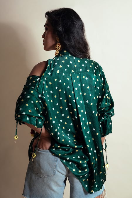 Style Junkiie Peek-a-Green Bandhini Shirt 
