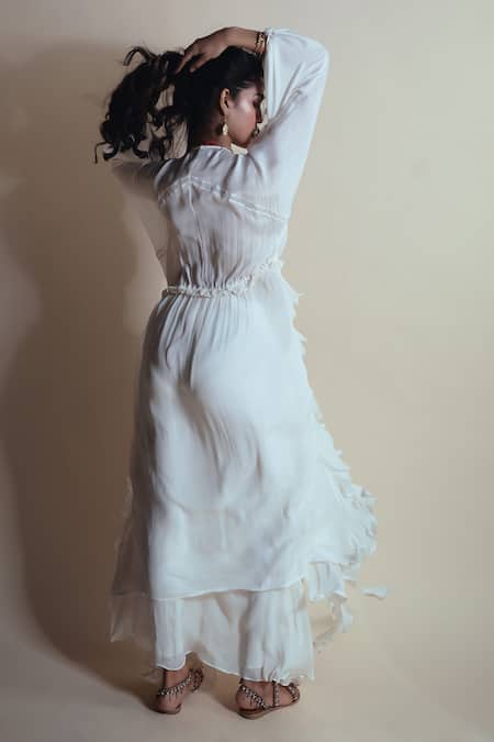 Shop_Style Junkiie_Ivory Chiffon, Chinon Tassels Vanilla Cascade Ruffle Skirt _at_Aza_Fashions