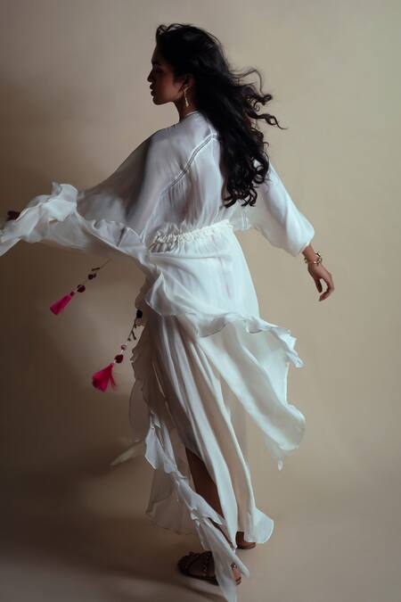 Style Junkiie_Ivory Chiffon, Chinon Tassels Vanilla Cascade Ruffle Skirt _Online_at_Aza_Fashions