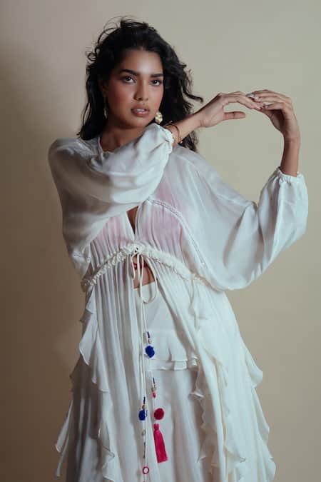 Style Junkiie_Ivory Chiffon, Chinon Tassels Vanilla Cascade Ruffle Skirt _at_Aza_Fashions