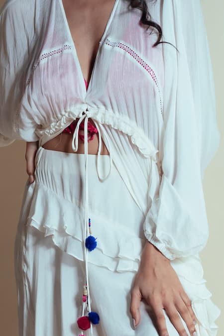 Buy_Style Junkiie_Ivory Chiffon, Chinon Tassels Vanilla Cascade Ruffle Skirt 