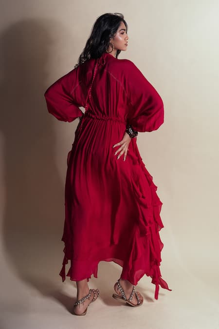 Shop Style Junkiie Pink Chiffon, Chinon Ruffles Hot Strawberry Cascade Skirt at Aza Fashions Shop_Style Junkiie_Pink Chiffon, Chinon Ruffles Hot Strawberry Cascade Skirt _at_Aza_Fashions