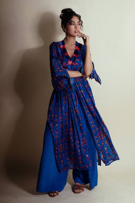 Buy_Style Junkiie_Blue Crepe Ink Flared Pants _Online_at_Aza_Fashions