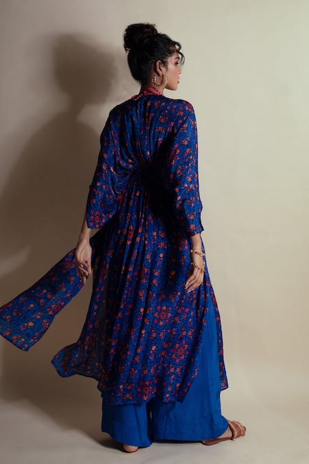 Shop_Style Junkiie_Blue Crepe Ink Flared Pants _at_Aza_Fashions