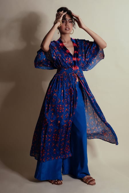 Style Junkiie Blue Crepe Ink Flared Pants 