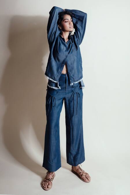 Shop_Style Junkiie_Blue Tencel, Denim Collared Love Shirt _Online_at_Aza_Fashions