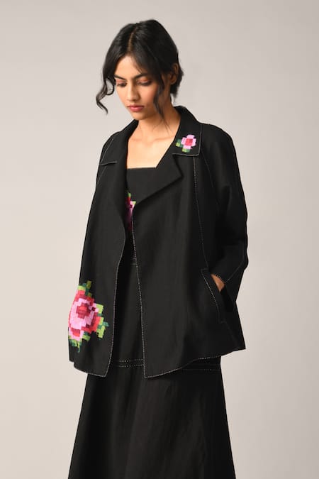 Buy Payal Pratap Beige Linen Embroidery Collared Handloom Alba Lapel Jacket Online at Aza Fashions Buy_Payal Pratap_Beige Linen Embroidery Collared Handloom Alba Lapel Jacket _Online_at_Aza_Fashions