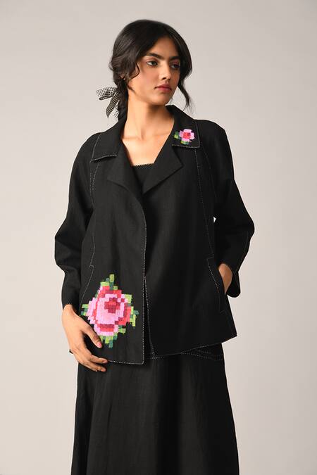 Shop Payal Pratap Beige Linen Embroidery Collared Handloom Alba Lapel Jacket Online at Aza Fashions Shop_Payal Pratap_Beige Linen Embroidery Collared Handloom Alba Lapel Jacket _Online_at_Aza_Fashions