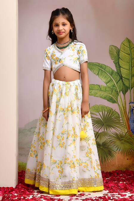 Yuvraani Jaipur_Ivory Chanderi, Cotton, Net Sequins, And Yellow Digital Print Lehenga Set _Online_at_Aza_Fashions