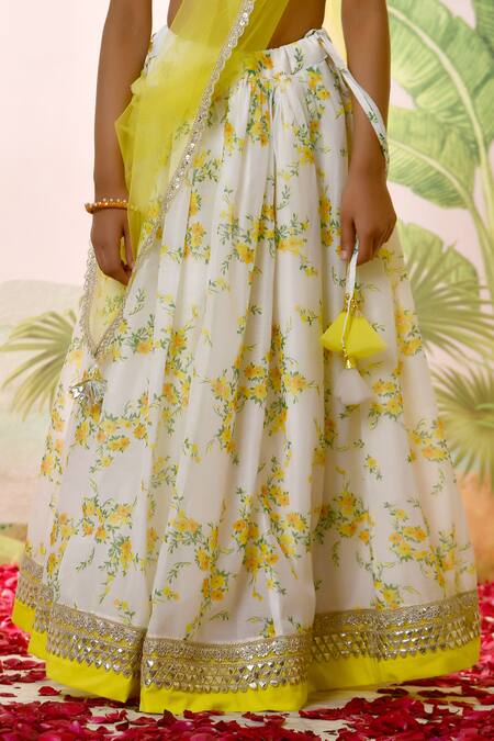 Shop_Yuvraani Jaipur_Ivory Chanderi, Cotton, Net Sequins, And Yellow Digital Print Lehenga Set _Online_at_Aza_Fashions