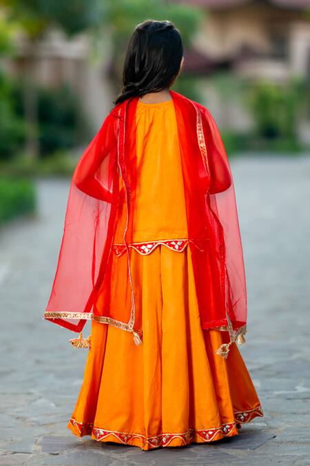 Shop_Yuvraani Jaipur_Yellow Silk, Cotton, Net Embroidery, Tassels Mustard Lehenga Set _Online_at_Aza_Fashions