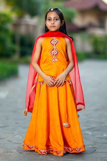 Yuvraani Jaipur_Yellow Silk, Cotton, Net Embroidery, Tassels Mustard Lehenga Set _at_Aza_Fashions