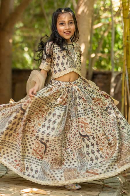 Shop_Yuvraani Jaipur_Gray Muslin, Cotton, Net Tassels, Sequins, Embroidery Floral Printed Lehenga Set _Online_at_Aza_Fashions