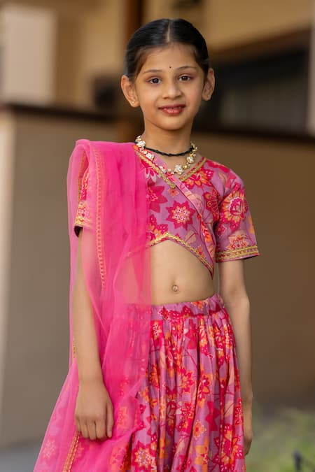 Yuvraani Jaipur_Red Chanderi, Cotton, Net Tassels Cherry Printed Lehenga Set _at_Aza_Fashions