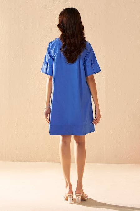 Savaaya Blue Poplin Velvet Dress 