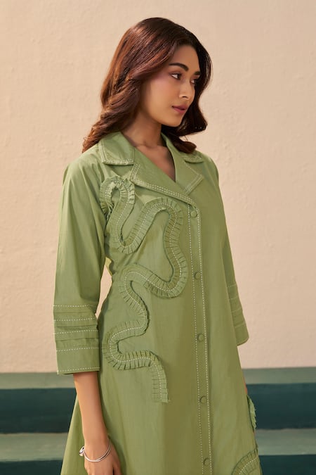 Buy_Savaaya_Green Poplin Collared Designer Midi Dress _Online_at_Aza_Fashions